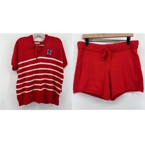 NWT Life Is Good Short Sleeve Sweater Shorts Set Knit RWB Women's Size XL Summer